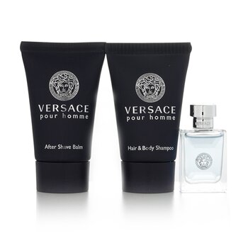 Versace Pour Homme Set: Eau De Toilette 5ml + Hair & Body Shampoo 25ml + After Shave Balm 25ml