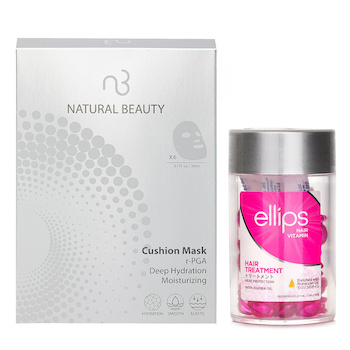Ellips Hair Vitamin Oil - Hair Treatment 50capsules x1ml X Natural Beauty r-PGA Deep Hydration Moisturizing Cushion Mask (Exp Date: 01/2026) 6x 20ml